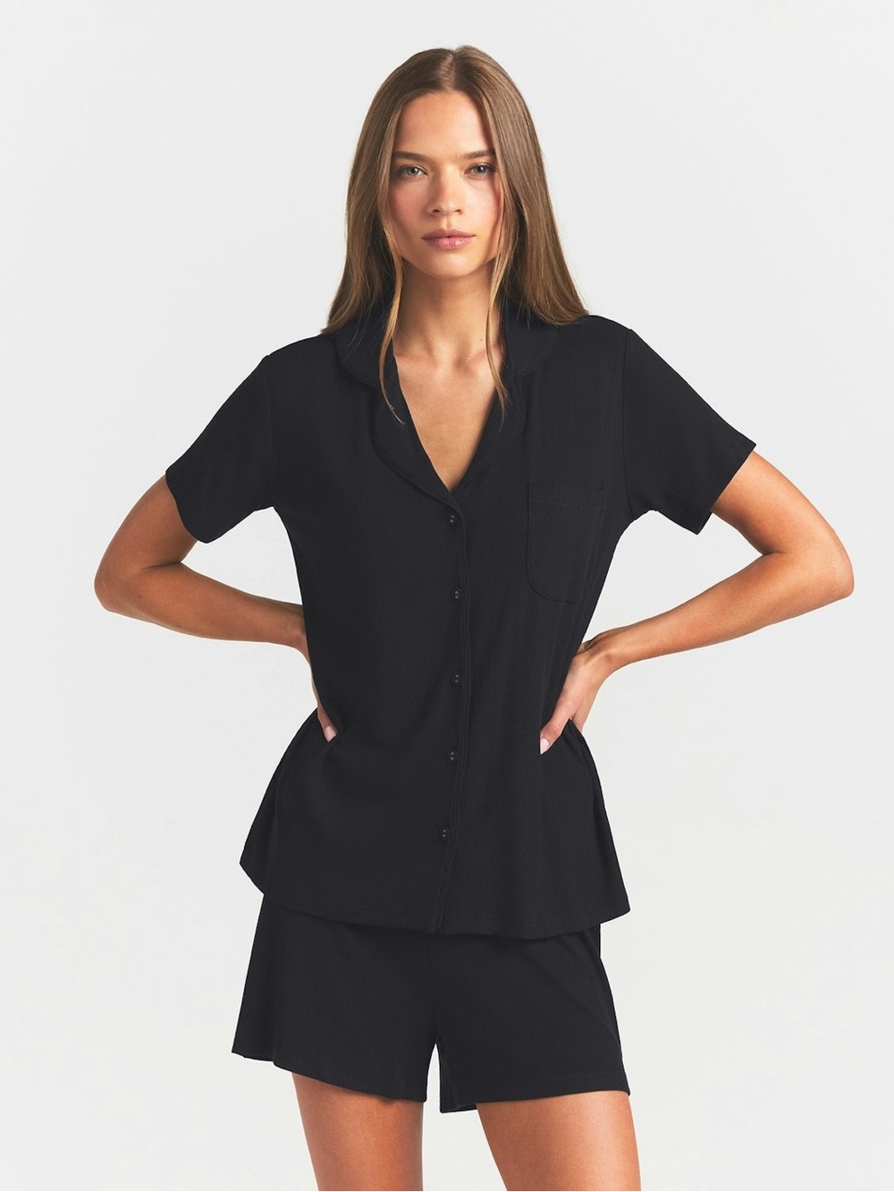 SKIMS Black Short Sleeve Button Pajama Set